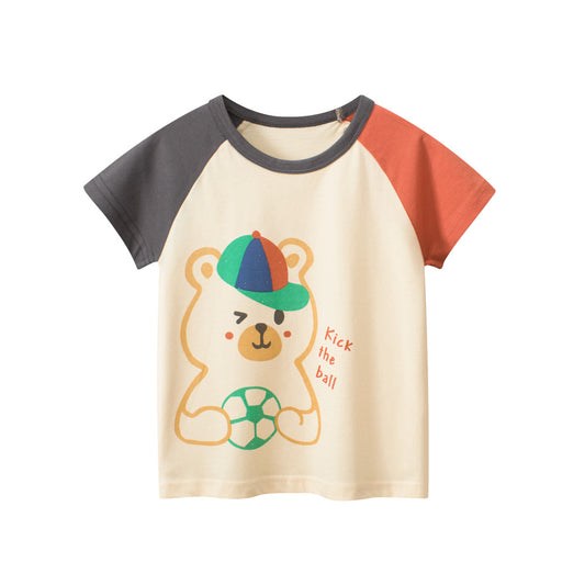 Boys’ Cartoon Teddy Bear Pattern T-Shirt In European And American Style