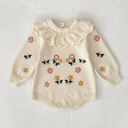 Autumn Arrival Baby Girls Knitted Long Sleeves Flowers Embroidered Pattern Onesies, MyKids-USA®, Baby One-Pieces, MyKids-USA -  -  -  -  -  -  - 