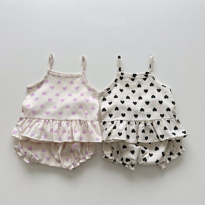 Baby Girl Heart Pattern Sling Tops With Shoers Sets