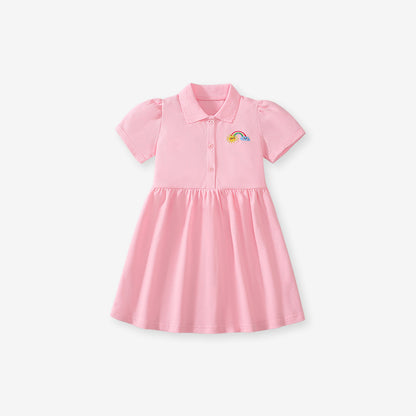 Summer Polo Style Dress for Girls, European and American Cute Rainbow Embroidery Pattern Dress, MyKids-USA®, Baby & Toddler Dresses, MyKids-USA -  -  -  -  -  -  - 