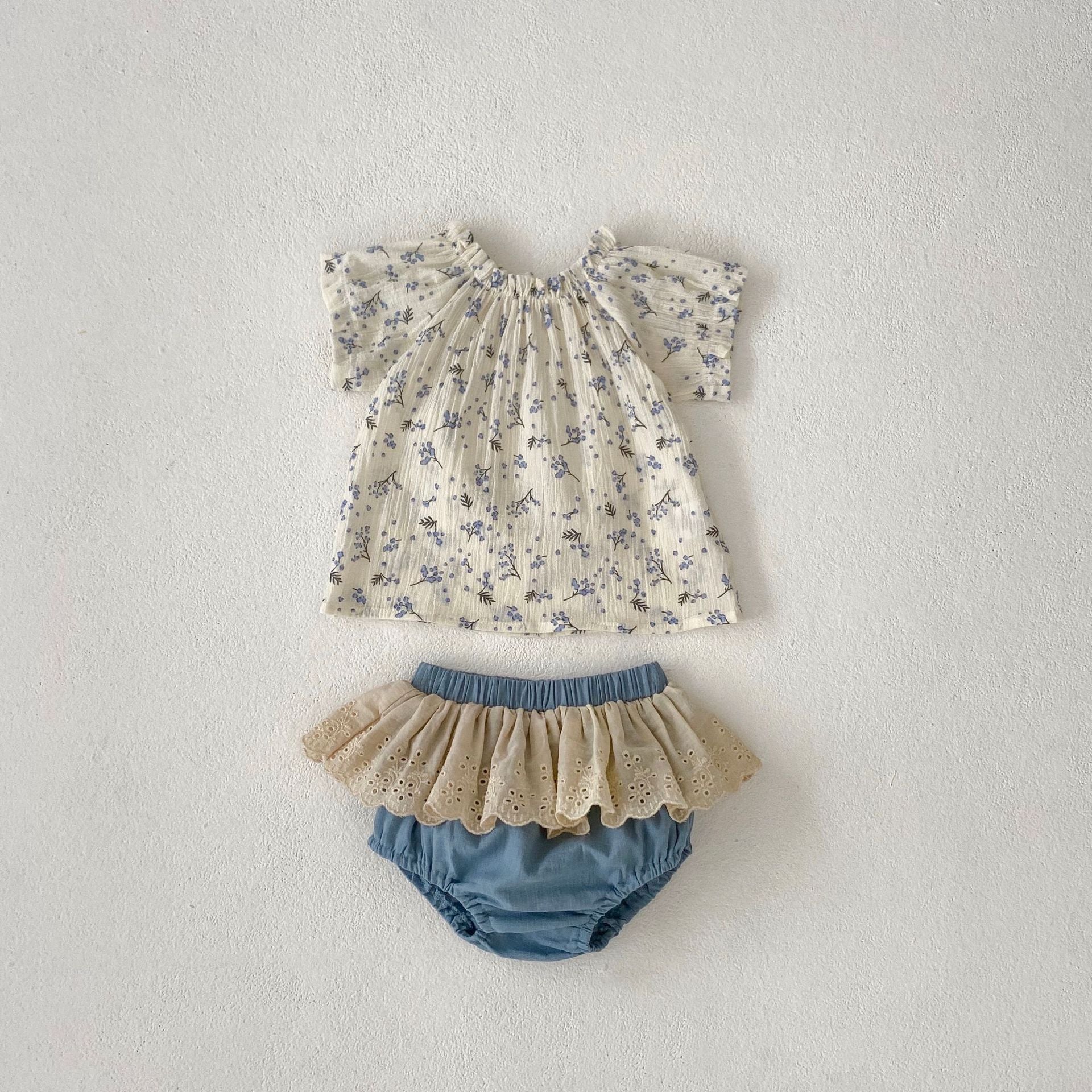 Summer Hot Selling Baby Girls Short Sleeves Floral Print Top And Hollow Out Bloomers Clothing Set, MyKids-USA®, Baby One-Pieces, MyKids-USA - Size/Age - 66 (3-6M) - Color - Beige -  -  - TR2404102355-A