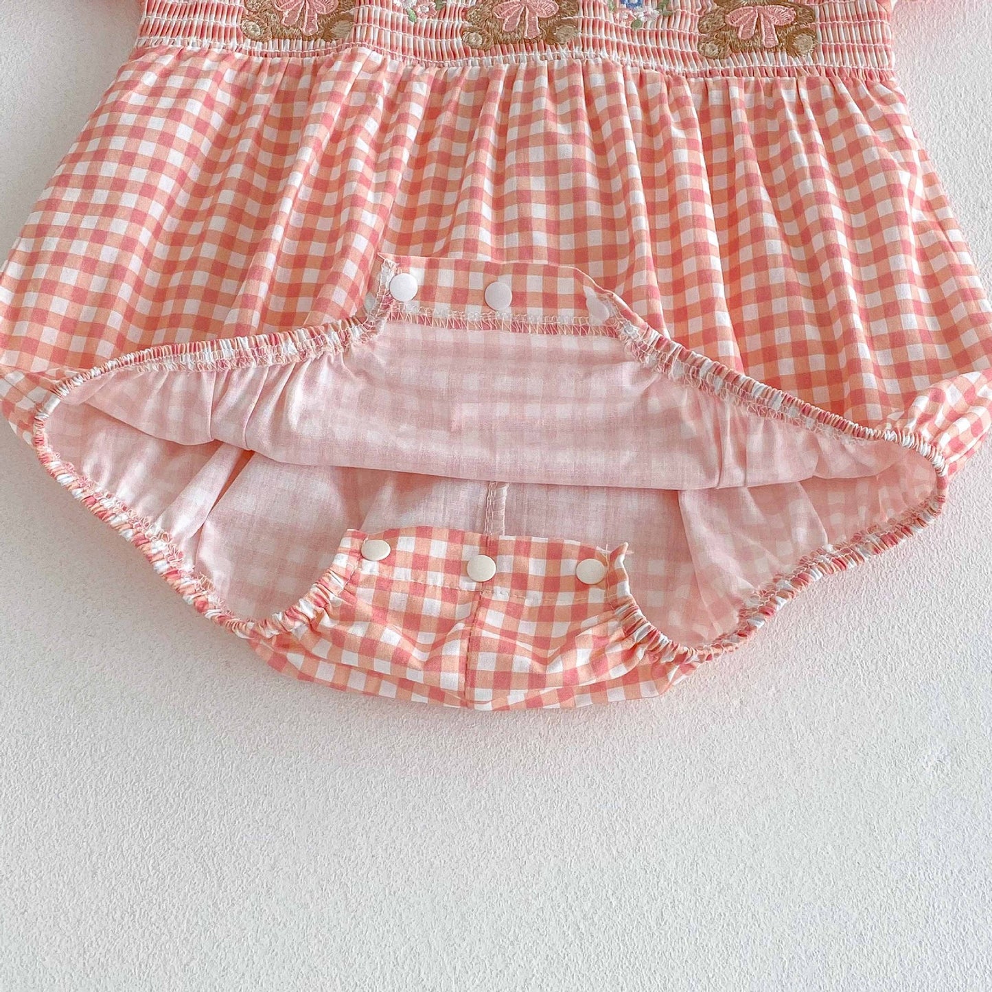 Summer Arrival Baby Girls Cute Plaid Short Sleeves Teddy Pattern Onesies, MyKids-USA®, Baby One-Pieces, MyKids-USA -  -  -  -  -  -  - 
