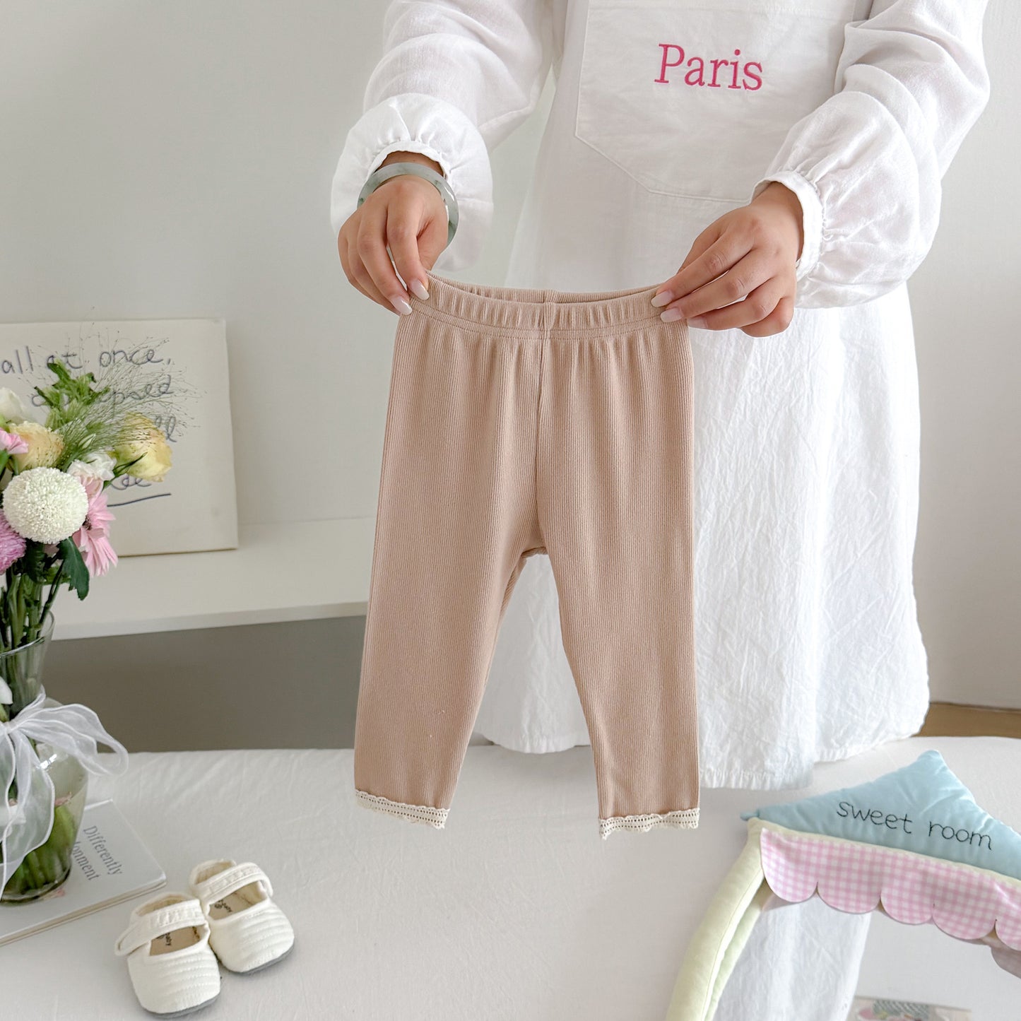 MyKids-USA® Arrival Autumn Plain Lace Trim Pants for Girls