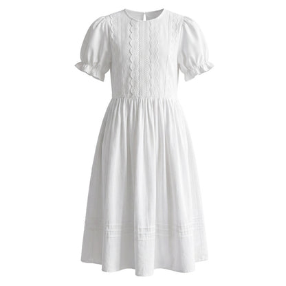 Summer Arrival Short Sleeves Solid Color Crew Neck Dress for Stylish Girls