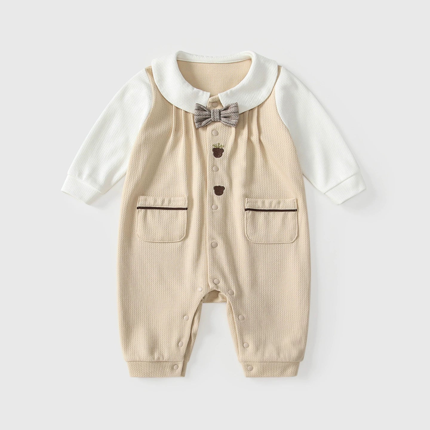 Autumn Hot Selling Baby Unisex Color Patchwork Single Breasted Rompers Bodysuits with Collar, MyKids-USA®, Baby One-Pieces, MyKids-USA - Size/Age - 66 (3-6M) - Color - Apricot -  -  - TR2509042052-A