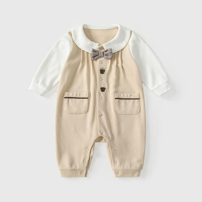 Autumn Hot Selling Baby Unisex Color Patchwork Single Breasted Rompers Bodysuits with Collar, MyKids-USA®, Baby One-Pieces, MyKids-USA - Size/Age - 66 (3-6M) - Color - Apricot -  -  - TR2509042052-A