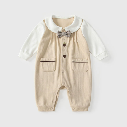 Autumn Hot Selling Baby Unisex Color Patchwork Single Breasted Rompers Bodysuits with Collar, MyKids-USA®, Baby One-Pieces, MyKids-USA - Size/Age - 66 (3-6M) - Color - Apricot -  -  - TR2509042052-A