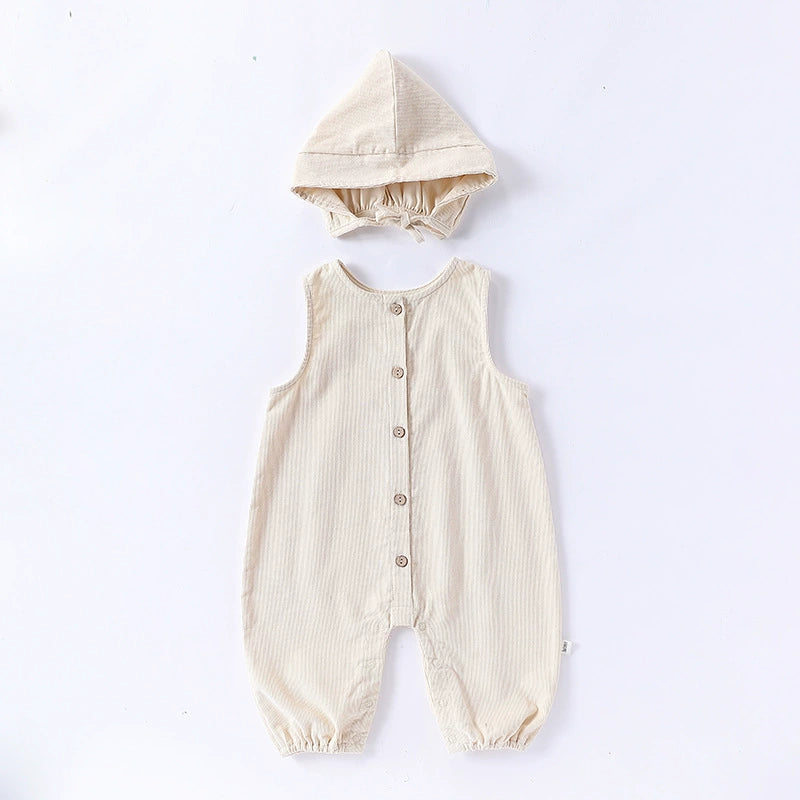 Autumn Arrival Baby Unisex Sleeveless Single Breasted Rompers Overalls with Hat, MyKids-USA®, Baby & Toddler Outfits, MyKids-USA - Size/Age - 66 (3-6M) - Color - Beige -  -  - TR2508272319-A