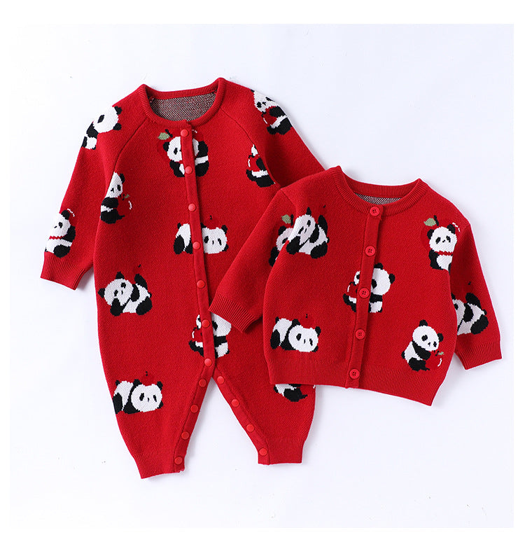 Autumn Arrival Baby Kids Comfortable Cartoon Panda Pattern Knitted Long Sleeves Cardigan, MyKids-USA®, Baby & Toddler Outfits, MyKids-USA - Size/Age - 73 (6-9M) - Color - Red -  -  - TR2501032136-A