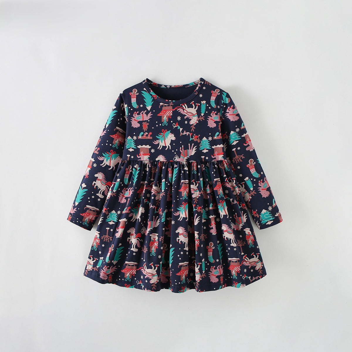 MyKids-USA® Autumn Arrival Baby Kids Girls Princess Christmas Pattern Long Sleeves Dress