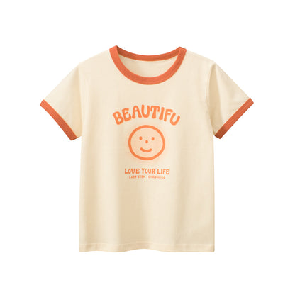 Smile Printing Girls’ T-Shirt In European And American Style For Summer