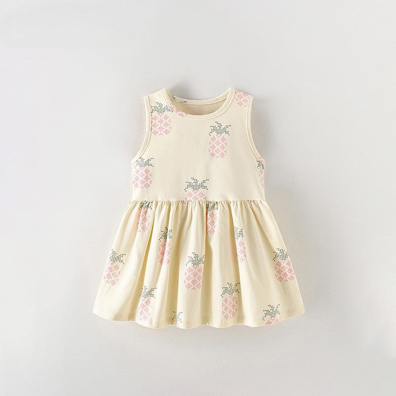 Summer Baby Kids Girls Sleeveless Fruits Pattern Dress