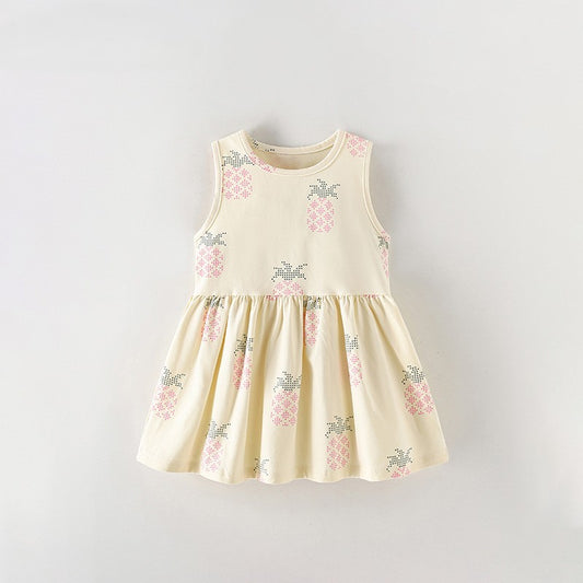 Summer Baby Kids Girls Sleeveless Fruits Pattern Dress