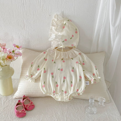 Autumn Hot Selling Baby Girls Long Sleeves Flowers Pattern Onesies Bodysuits, MyKids-USA®, Baby One-Pieces, MyKids-USA - Size/Age - 66 (3-6M) - Color - Beige -  -  - TR2508052346-A