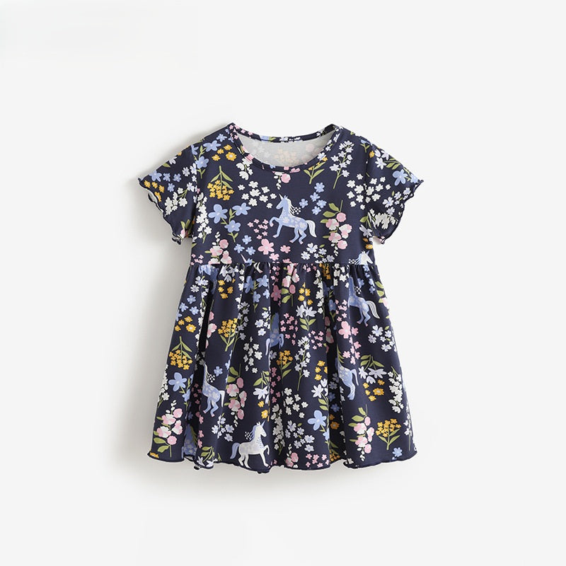 Summer Baby Kids Girls Short Sleeves Flowers and Cartoon Pattern Dress, MyKids-USA®, Baby & Children's Dresses, MyKids-USA -  -  -  -  -  -  - .