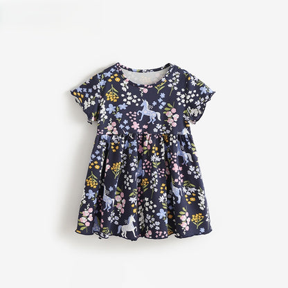 Summer Baby Kids Girls Short Sleeves Flowers and Cartoon Pattern Dress, MyKids-USA®, Baby & Children's Dresses, MyKids-USA -  -  -  -  -  -  - .