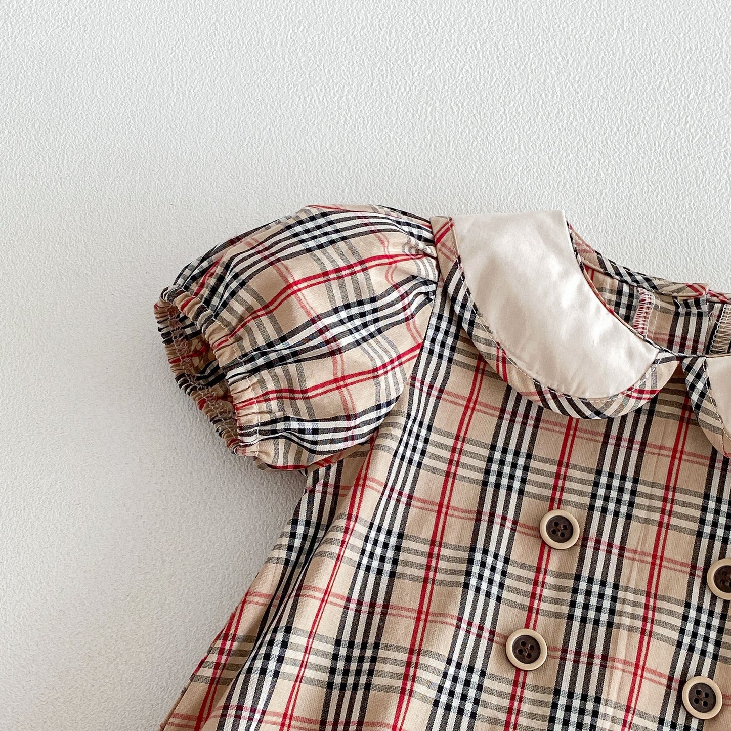 Design Summer Baby Kids Girls Short Sleeves Plaid Pattern Bodysuit