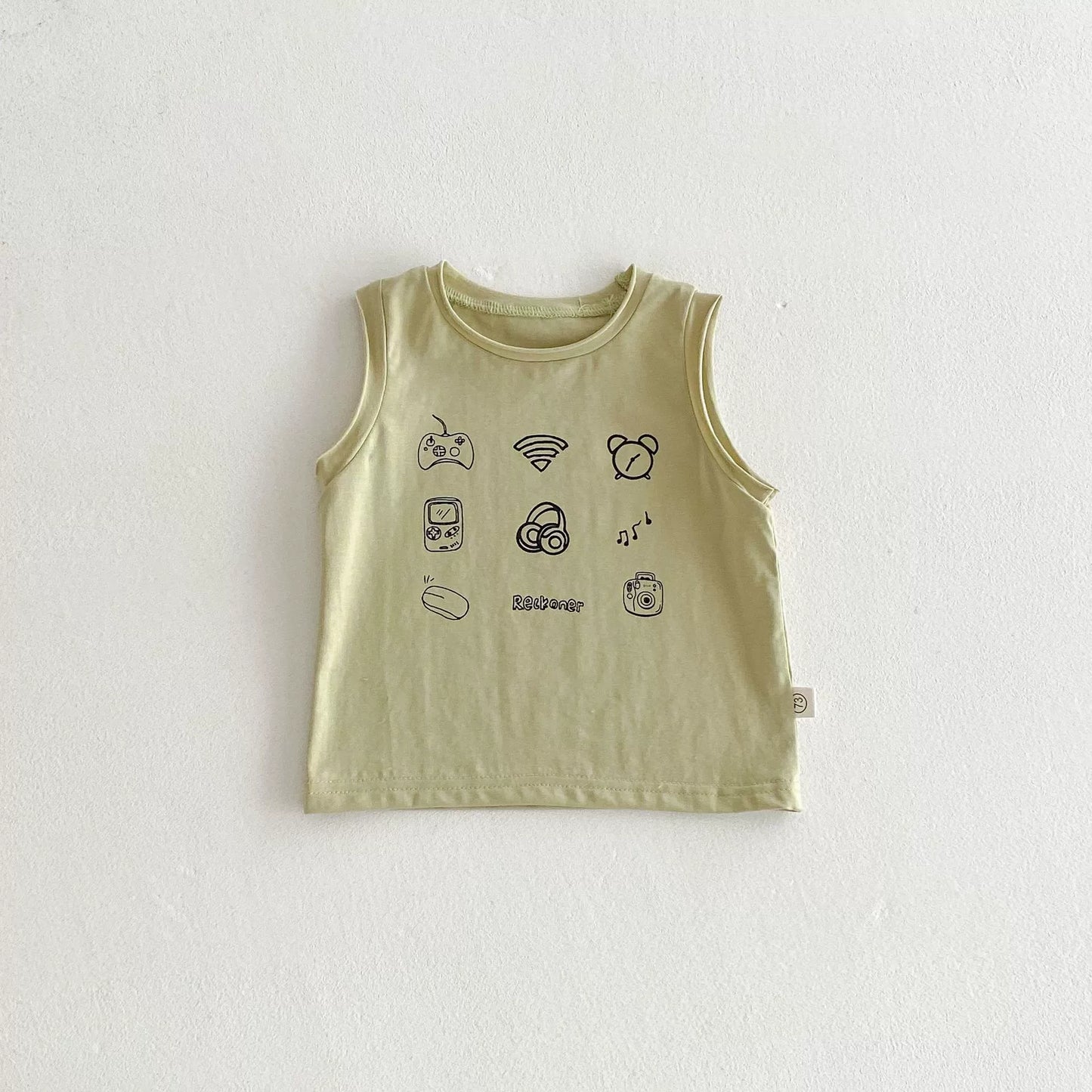 Simple Sleeveless Summer New Children’s Vest, Unisex Baby Cotton Blend Casual icons Pattern Top, MyKids-USA®, Baby & Toddler Tops, MyKids-USA - Size/Age - 73 (6-9M) - Color - Green -  -  - TR2505301100-B