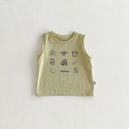 Simple Sleeveless Summer New Children’s Vest, Unisex Baby Cotton Blend Casual icons Pattern Top, MyKids-USA®, Baby & Toddler Tops, MyKids-USA - Size/Age - 73 (6-9M) - Color - Green -  -  - TR2505301100-B
