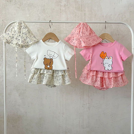 Summer Baby Kids Girls Comfortable Rabbit Cartoon T-Shirt And Shorts Clothing Set