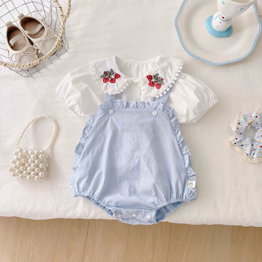 Summer Hot Selling Baby Kids Girls Sleeveless Blue Strap bodysuit Overalls and White Shirt Clothing Set, MyKids-USA®, Baby & Toddler Outfits, MyKids-USA -  -  -  -  -  -  - .