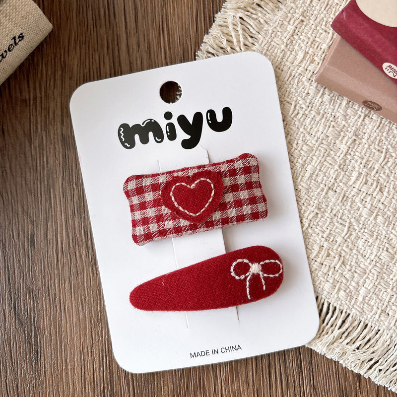 Collection of 2 Cute Red Color Plaid or Cartoon Pattern Hair Clips, MyKids-USA®, Hair Pins, Claws & Clips, MyKids-USA - Size/Age - Average Size (0-12Y） - Color - Blue -  -  - TR2603302140-B.