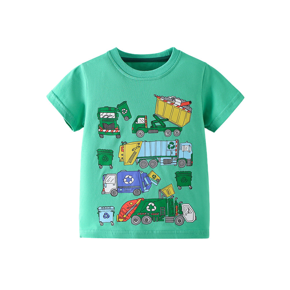 Summer Boys’ Cartoon Trucks Pattern T-shirt in European and American Style, MyKids-USA®, T-Shirts, MyKids-USA - Size/Age - 90 (12-24M) - Color - Green -  -  - TR2604052316-A.