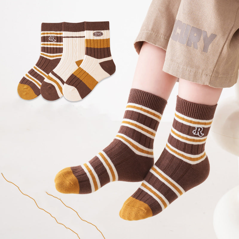 Kids Unisex Embroidery Pattern Comfortable Crew Socks Set