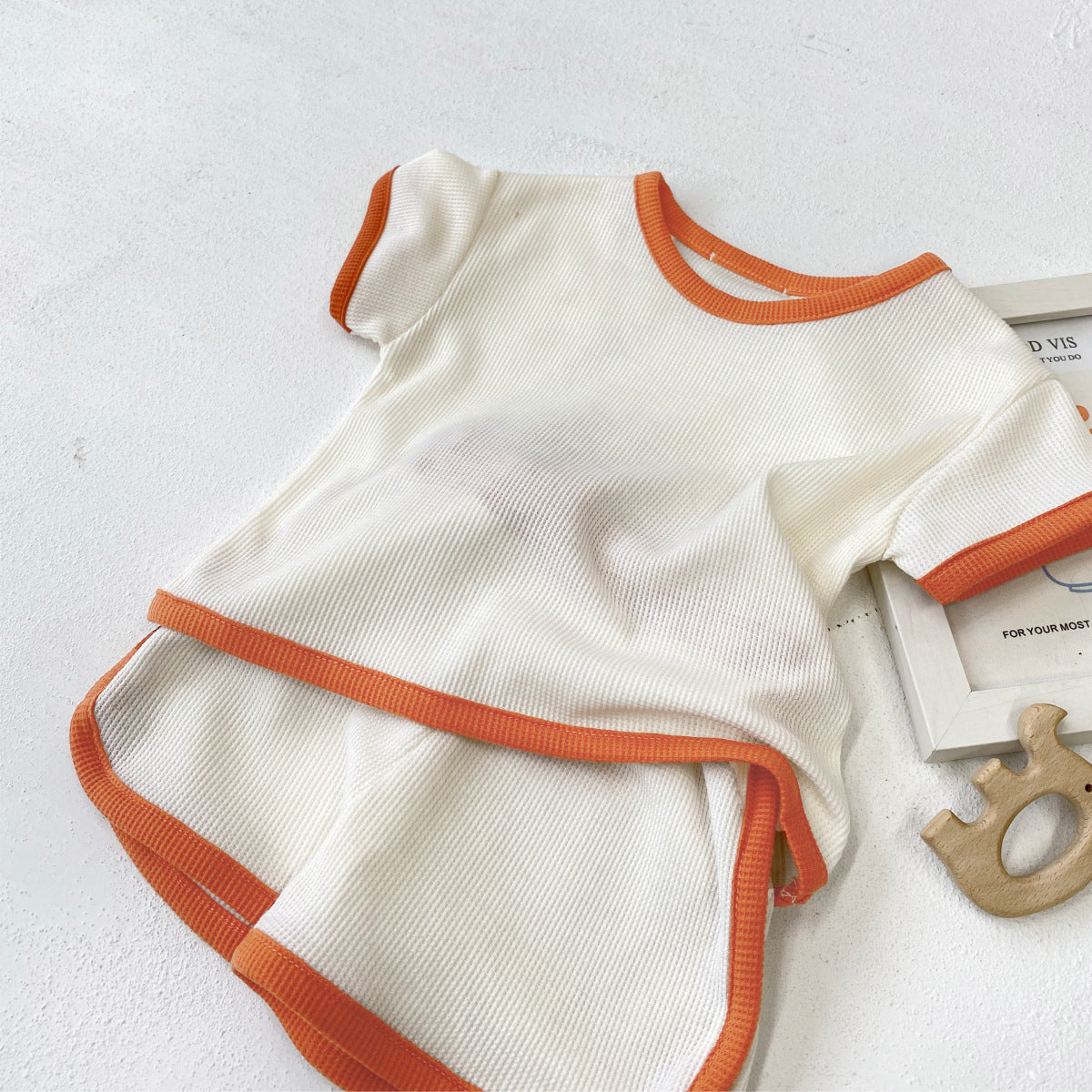 Arrival Summer Baby Kids Short Sleeves Waffle Grid T-shirt and Shorts Clothing Set
