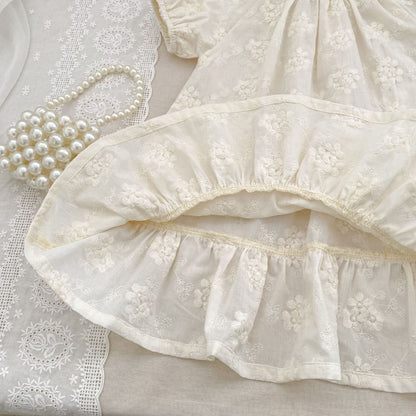 Summer Girls Solid Color Flowers Embroidery Short Sleeves Onesies and Girls’ Dress – Princess Sister Matching Set, MyKids-USA®, Baby & Toddler Outfits, MyKids-USA -  -  -  -  -  -  - 