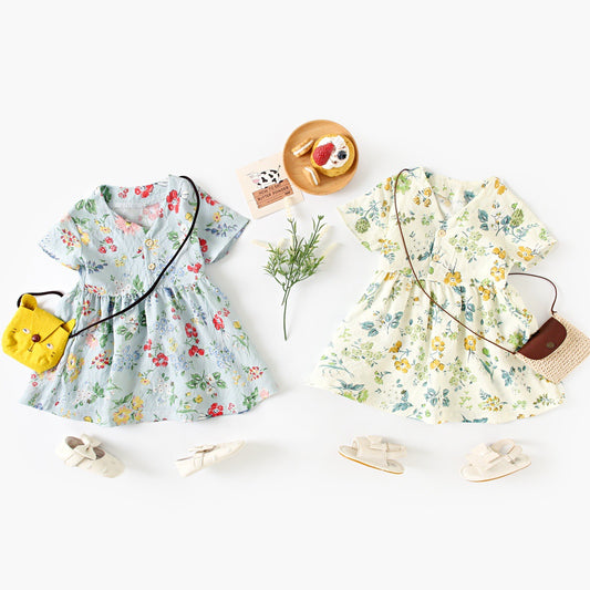 Summer Arrival Baby Girls Casual Floral Print Short Sleeves V Neck Dress, MyKids-USA®, Baby & Toddler Dresses, MyKids-USA -  -  -  -  -  -  - 