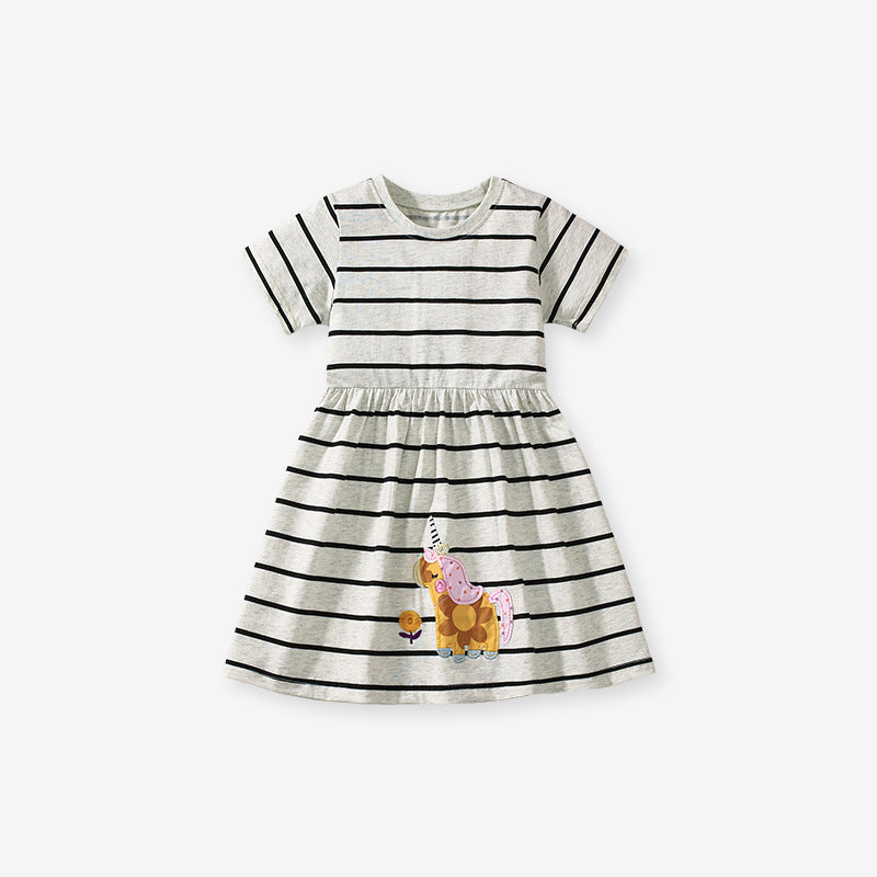 Summer Striped Dress for Girls, European and American Cute Animals Cartoon Pattern Dress, MyKids-USA®, Baby & Toddler Dresses, MyKids-USA - Size/Age - 90 (12-24M) - Color - Grey -  -  - TR2412232147-A