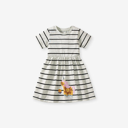 Summer Striped Dress for Girls, European and American Cute Animals Cartoon Pattern Dress, MyKids-USA®, Baby & Toddler Dresses, MyKids-USA - Size/Age - 90 (12-24M) - Color - Grey -  -  - TR2412232147-A