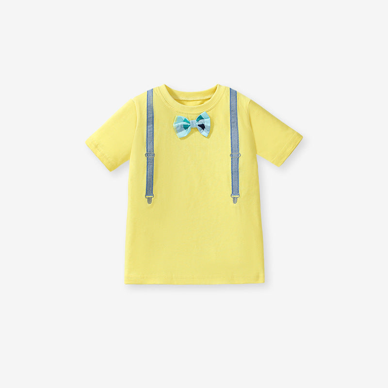 Kids’ Strap Cartoon Pattern Short Sleeves T-shirt in European and American Style for Summer, MyKids-USA®, Baby & Toddler Tops, MyKids-USA - Size/Age - 90 (12-24M) - Color - Yellow -  -  - TR2412301526-A