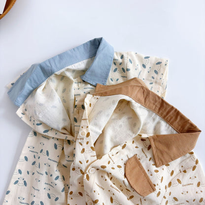 Summer Arrival Baby Boys Cartoon and Letters Pattern Short Sleeves Rompers with Turn-down Collar, MyKids-USA®, Baby One-Pieces, MyKids-USA -  -  -  -  -  -  - 