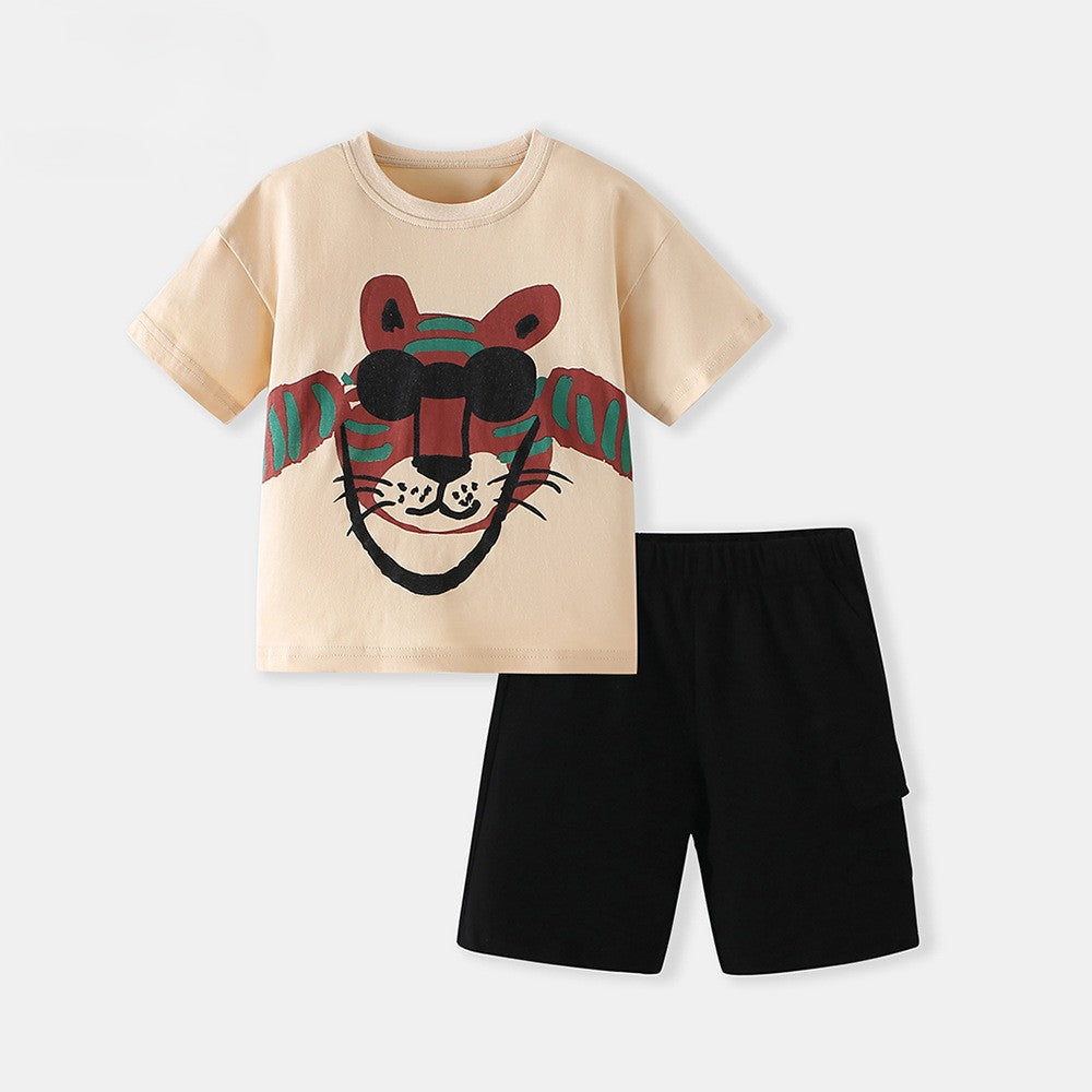 Summer Hot Selling Baby Kids Boys Short Sleeves Cartoon Animals Pattern T-shirt and Plain Shorts Clothing Set, MyKids-USA®, Baby & Toddler Outfits, MyKids-USA - Size/Age - 90 (12-24M) - Color - Khaki -  -  - TR2603312235-A.