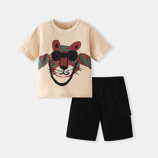 Summer Hot Selling Baby Kids Boys Short Sleeves Cartoon Animals Pattern T-shirt and Plain Shorts Clothing Set, MyKids-USA®, Baby & Toddler Outfits, MyKids-USA - Size/Age - 90 (12-24M) - Color - Khaki -  -  - TR2603312235-A.