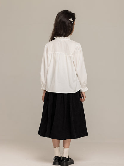 Arrival Autumn Kids Girls Long Sleeves Solid Color Butterfly-bow Pattern Stand Collar Shirt