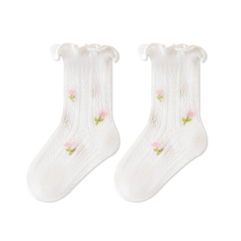 Summer and Spring Baby Kids Girls Breathable Floral Socks, MyKids-USA®, Baby & Toddler Socks & Tights, MyKids-USA - Size/Age - XS (0-6M) - Color - White -  -  - TR2605162209-D.