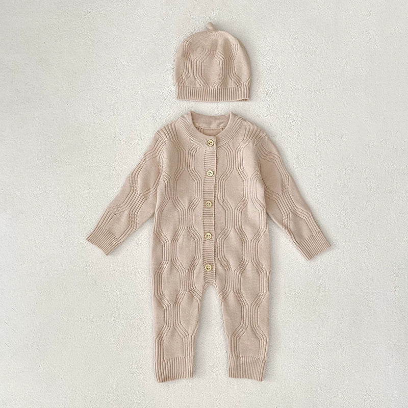 Autumn and Spring Arrival Unisex Baby’s Solid Color Geometric Pattern Knitted Rompers, MyKids-USA®, Baby One-Pieces, MyKids-USA - Size/Age - 73 (6-9M) - Color - Beige -  -  - TR2507312316-A