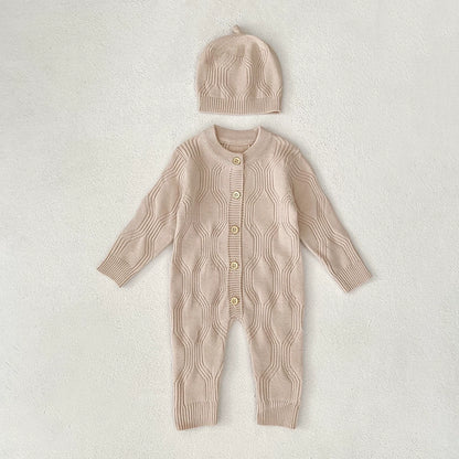 Autumn and Spring Arrival Unisex Baby’s Solid Color Geometric Pattern Knitted Rompers, MyKids-USA®, Baby One-Pieces, MyKids-USA - Size/Age - 73 (6-9M) - Color - Beige -  -  - TR2507312316-A