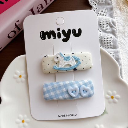 Collection of 2 Cute Blue Pattern Hair Clips, MyKids-USA®, Hair Pins, Claws & Clips, MyKids-USA - Size/Age - Average Size (0-12Y） - Color - Apricot -  -  - TR2604272220-A.