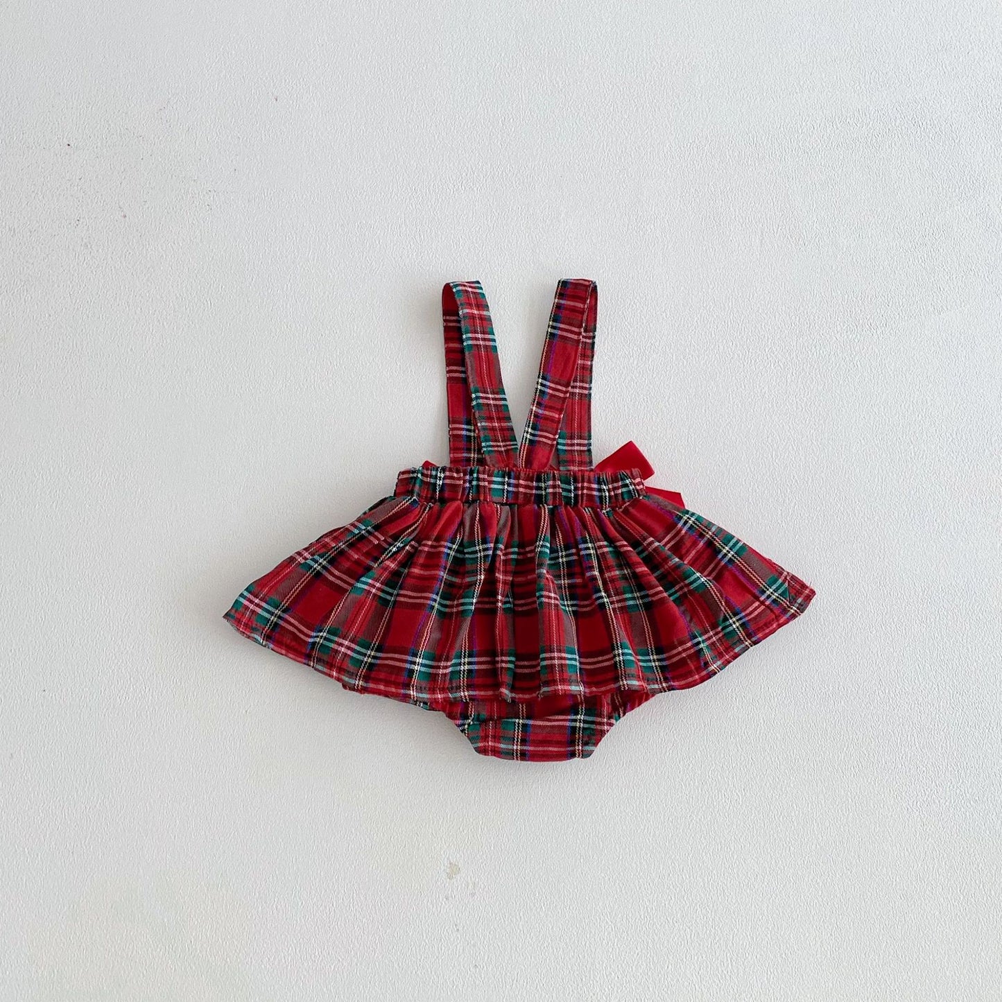 Spring and Autumn Baby Kids Girls Long Sleeves Solid Color Top and Plaid Sleeveless Bodysuit Overalls Clothing Set