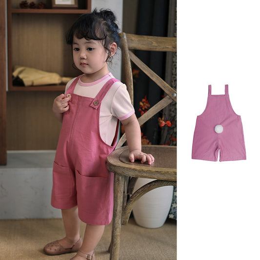 Hot Selling Summer Baby Kids Girls Pink Comfy Cute Rabbit Tail Overalls