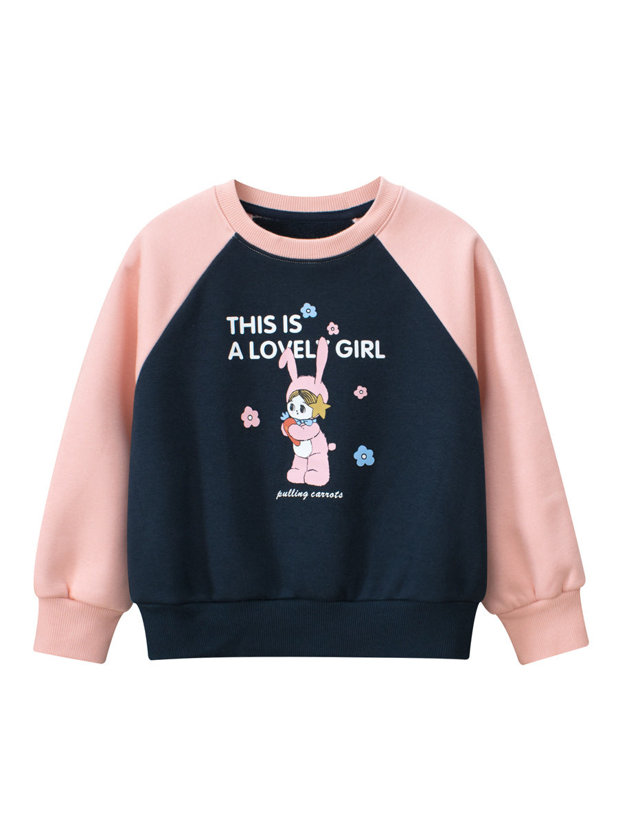 Arrival Girls Cartoon Print Crew Neck Long Sleeves Color Patchwork Sweatshirt, MyKids-USA®, Baby & Toddler Outerwear, MyKids-USA - Size/Age - 90 (12-24M) - Color - Pink -  -  - TR2411131524-A