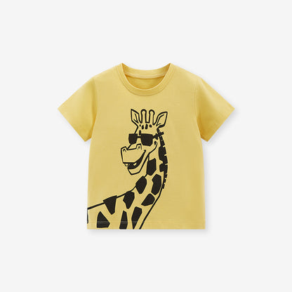 Round Neck Giraffe Cartoon Boys’ T-Shirt In European And American Style For Summer