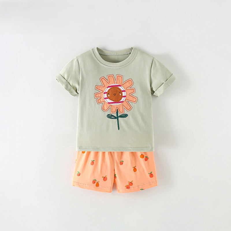 Arrival Summer Baby Kids Girls Short Sleeves Cartoon Pattern T-shirt and Shorts Clothing Set