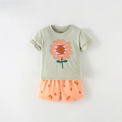 Arrival Summer Baby Kids Girls Short Sleeves Cartoon Pattern T-shirt and Shorts Clothing Set