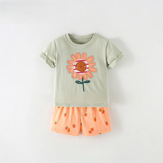 Arrival Summer Baby Kids Girls Short Sleeves Cartoon Pattern T-shirt and Shorts Clothing Set