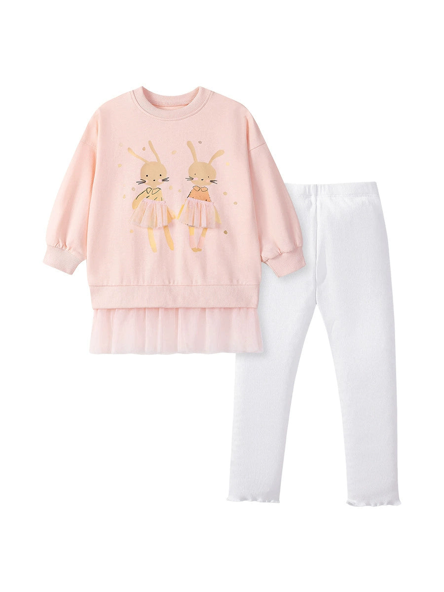 Spring and Autumn Girls Rabbits Cartoon Pattern Long Sleeves Sweatshirt and White Pants Clothing Set, MyKids-USA®, Baby & Toddler Outfits, MyKids-USA -  -  -  -  -  -  - 